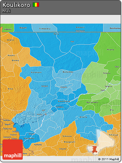Political Shades 3D Map of Koulikoro