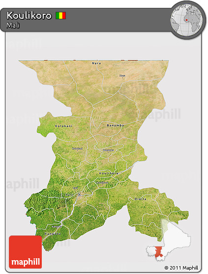 Satellite 3D Map of Koulikoro, cropped outside
