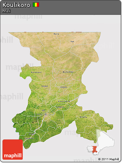 Satellite 3D Map of Koulikoro, cropped outside