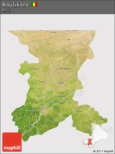 Satellite 3D Map of Koulikoro, cropped outside