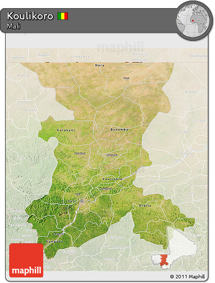 Satellite 3D Map of Koulikoro, lighten