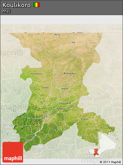Satellite 3D Map of Koulikoro, lighten