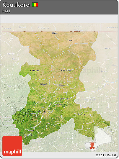 Satellite 3D Map of Koulikoro, lighten