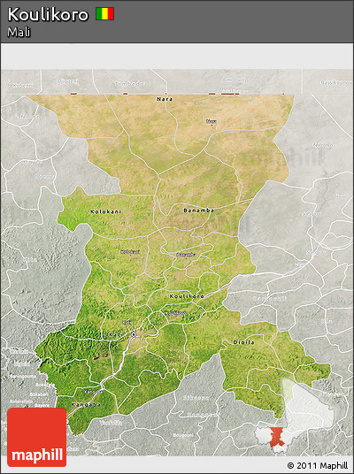 Satellite 3D Map of Koulikoro, lighten, semi-desaturated