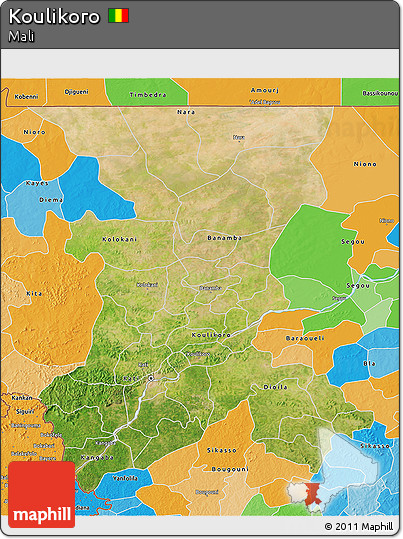 Satellite 3D Map of Koulikoro, political outside