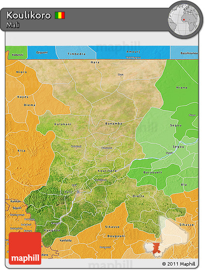 Satellite 3D Map of Koulikoro, political shades outside
