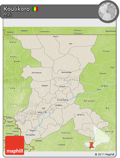 Shaded Relief 3D Map of Koulikoro, physical outside