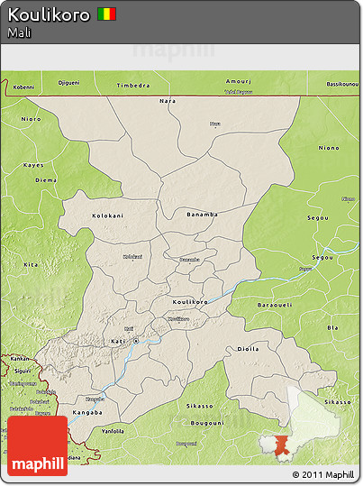 Shaded Relief 3D Map of Koulikoro, physical outside