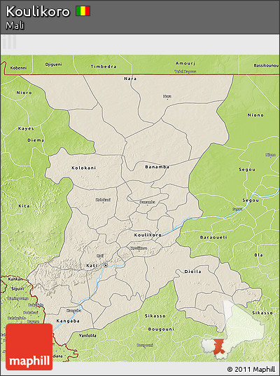 Shaded Relief 3D Map of Koulikoro, physical outside