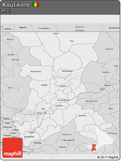 Silver Style 3D Map of Koulikoro