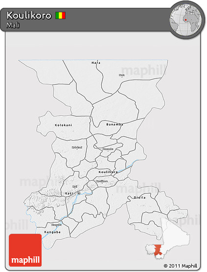 Silver Style 3D Map of Koulikoro, single color outside