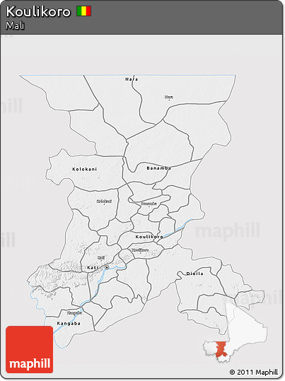 Silver Style 3D Map of Koulikoro, single color outside
