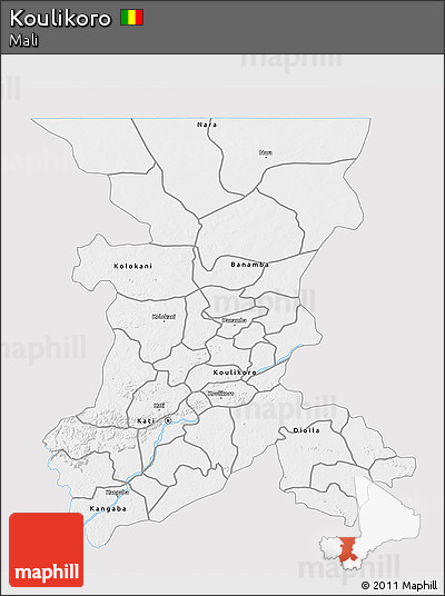 Silver Style 3D Map of Koulikoro, single color outside