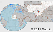 Gray Location Map of Doila-Central, highlighted country, highlighted parent region, hill shading