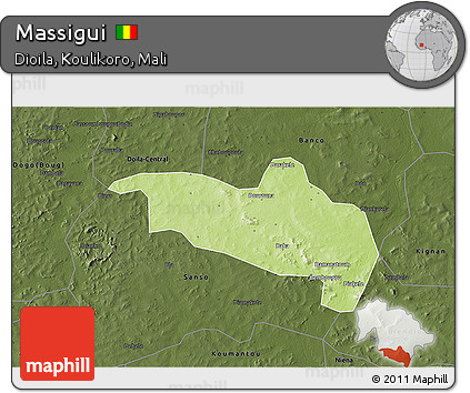 Physical 3D Map of Massigui, darken
