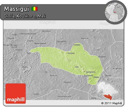 Physical 3D Map of Massigui, desaturated