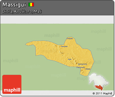 Savanna Style 3D Map of Massigui, single color outside
