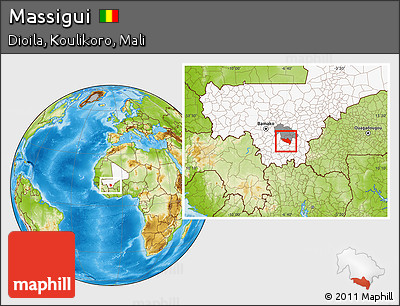 Physical Location Map of Massigui, highlighted country, highlighted parent region