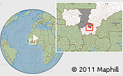 Savanna Style Location Map of Massigui, highlighted country, highlighted grandparent region, hill shading