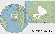 Savanna Style Location Map of Massigui, highlighted country, highlighted parent region, within the entire country, hill shading
