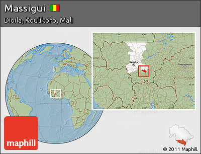 Savanna Style Location Map of Massigui, highlighted grandparent region, hill shading