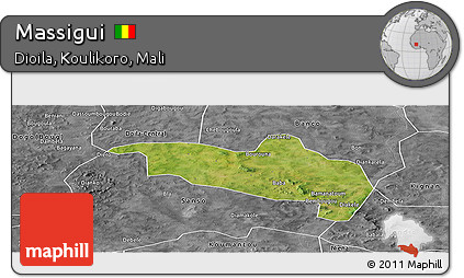Satellite Panoramic Map of Massigui, desaturated