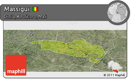 Satellite Panoramic Map of Massigui, semi-desaturated