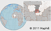 Gray Location Map of Baguineda, highlighted country, highlighted grandparent region, hill shading