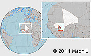 Gray Location Map of Baguineda, highlighted country, highlighted parent region, within the entire country, hill shading