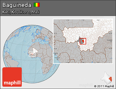 Gray Location Map of Baguineda, highlighted country, highlighted parent region, hill shading
