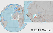 Gray Location Map of Baguineda, highlighted grandparent region, within the entire country, hill shading