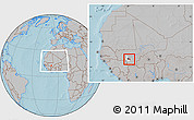 Gray Location Map of Baguineda, highlighted parent region, within the entire country, hill shading
