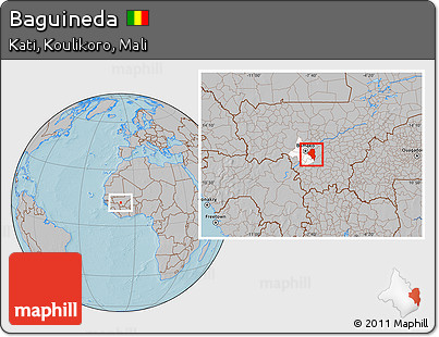 Gray Location Map of Baguineda, highlighted parent region, hill shading