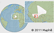 Savanna Style Location Map of Baguineda, highlighted country, highlighted parent region, within the entire country, hill shading