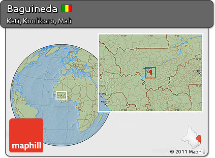 Savanna Style Location Map of Baguineda, hill shading