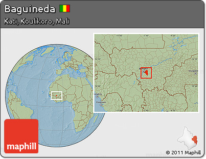 Savanna Style Location Map of Baguineda, hill shading