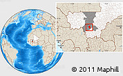 Shaded Relief Location Map of Baguineda, highlighted country, highlighted grandparent region