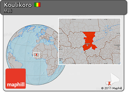 Gray Location Map of Koulikoro, hill shading