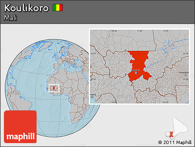 Gray Location Map of Koulikoro, hill shading