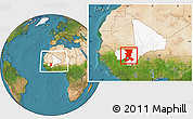 Satellite Location Map of Koulikoro, highlighted country, within the entire country