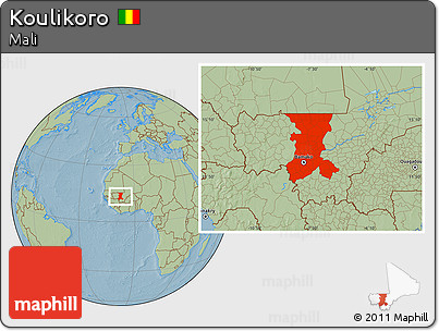 Savanna Style Location Map of Koulikoro, hill shading