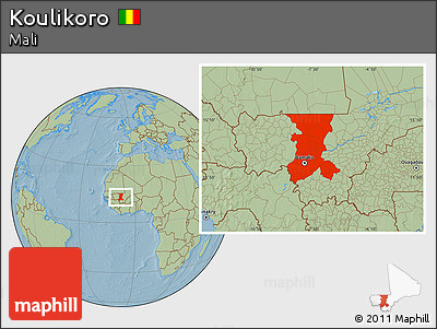 Savanna Style Location Map of Koulikoro, hill shading