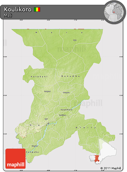 Physical Map of Koulikoro, cropped outside
