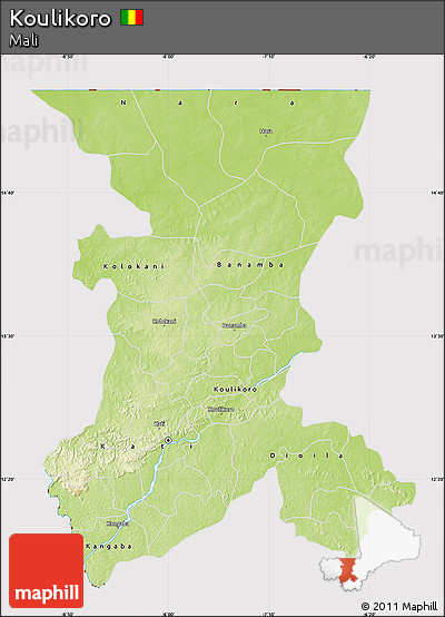Physical Map of Koulikoro, cropped outside