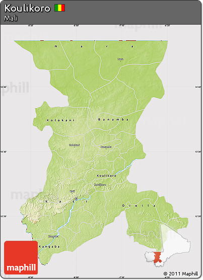 Physical Map of Koulikoro, cropped outside