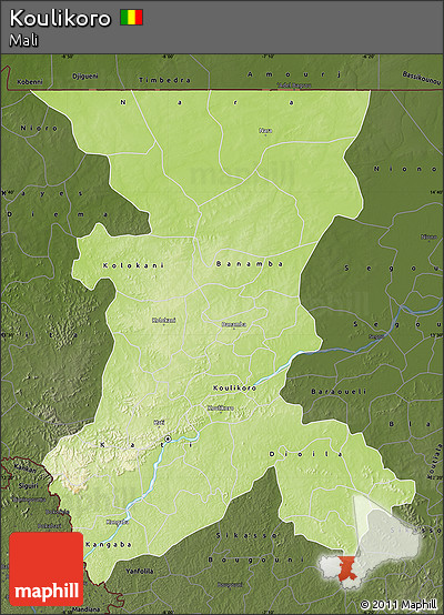 Physical Map of Koulikoro, darken