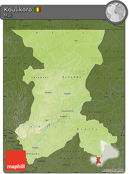 Physical Map of Koulikoro, darken