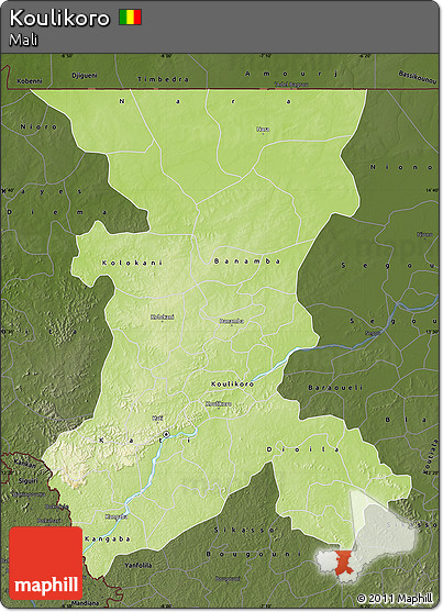 Physical Map of Koulikoro, darken