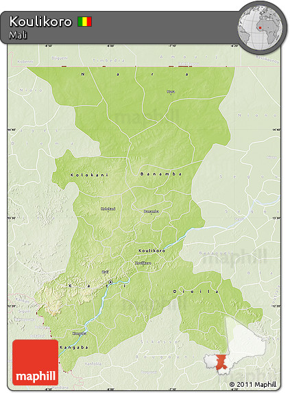 Physical Map of Koulikoro, lighten