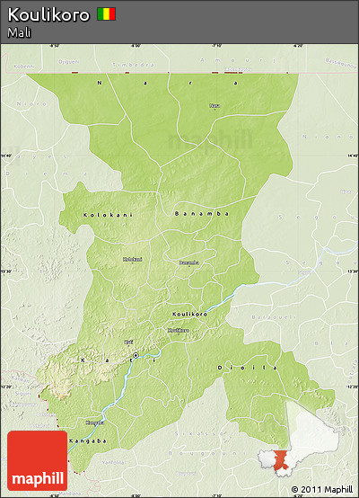 Physical Map of Koulikoro, lighten